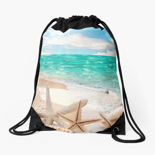 Seashells on a Tropical Beach Drawstring Bag