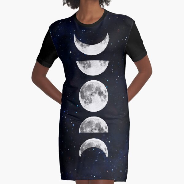 Phases of the Moon Galaxy Graphic T-Shirt Dress