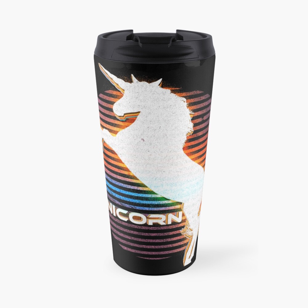 Unicorn Black Grey White Retro Galaxy Unicorn Graphic Logo Travel Mug