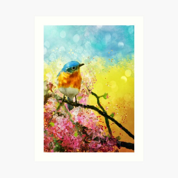 A Bluebird On The Redbud Art Print