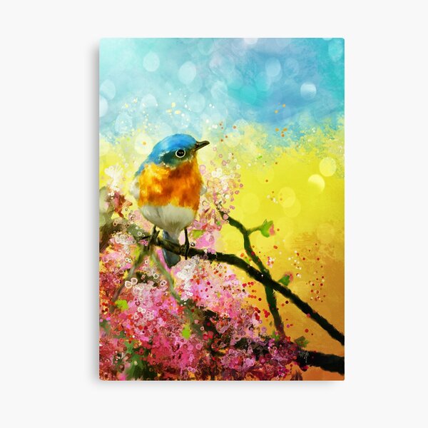 A Bluebird On The Redbud Canvas Print