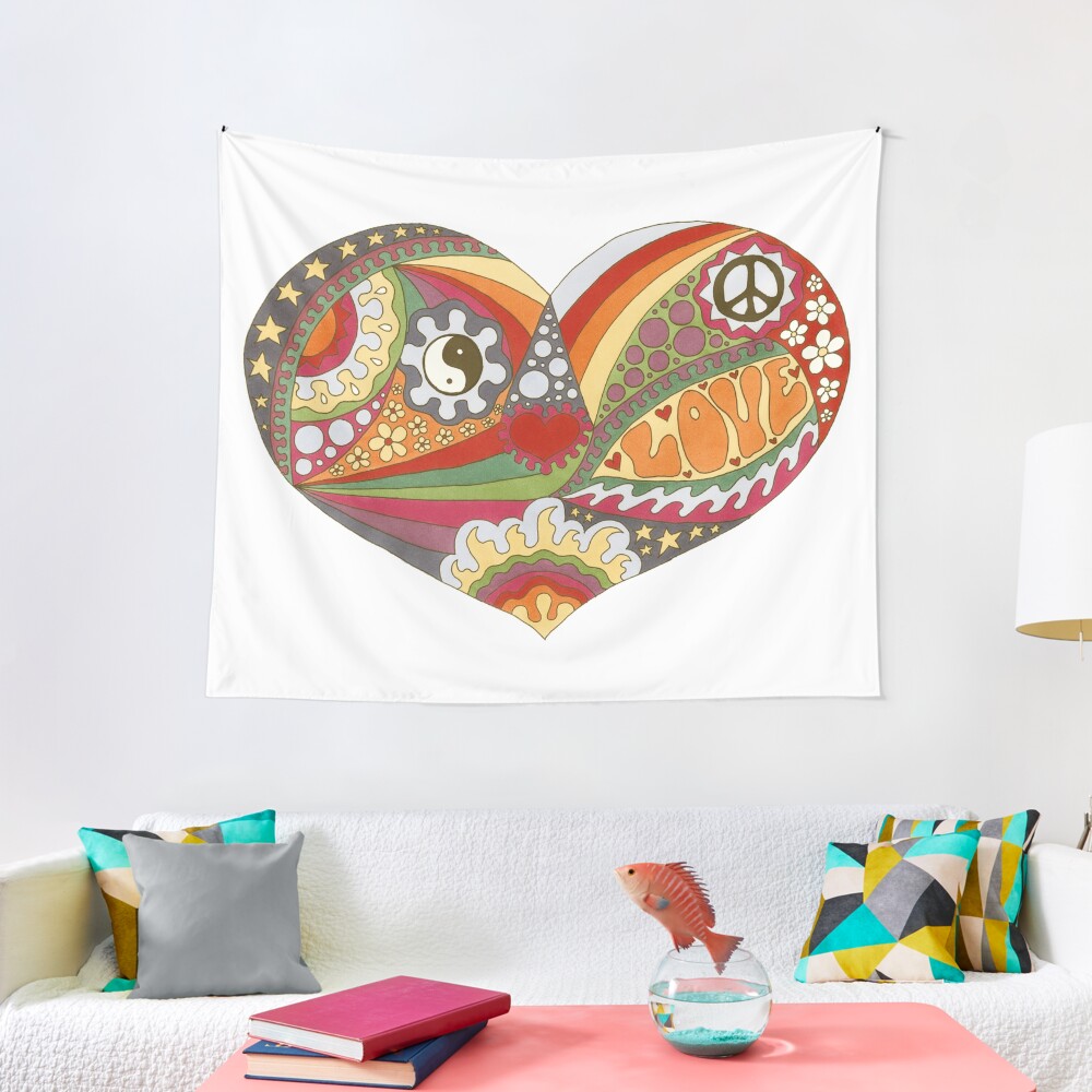 "Vintage Psychedelic Heart" Tapestry for Sale by kelkel66 Redbubble