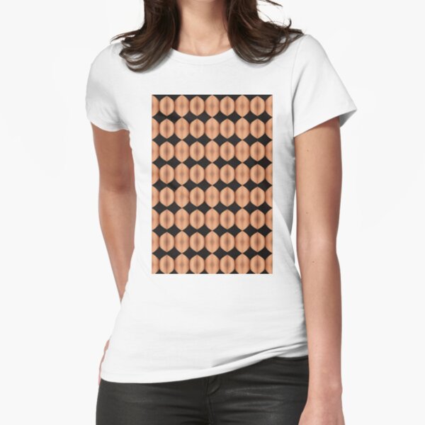 pattern, abstract, design, tile, repetition, art, decoration, vertical, textured, backgrounds, textile, no people, geometric shape, seamless pattern, retro style, styles Fitted T-Shirt