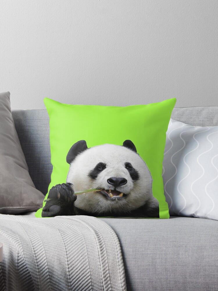 Giant Panda Eating Bamboo Throw Pillow