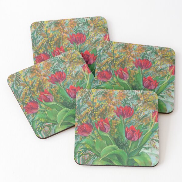 Item preview, Mimosa and Red Tulips, Spring Flowers, Floral Pastel designed and sold by Julia Khoroshikh.