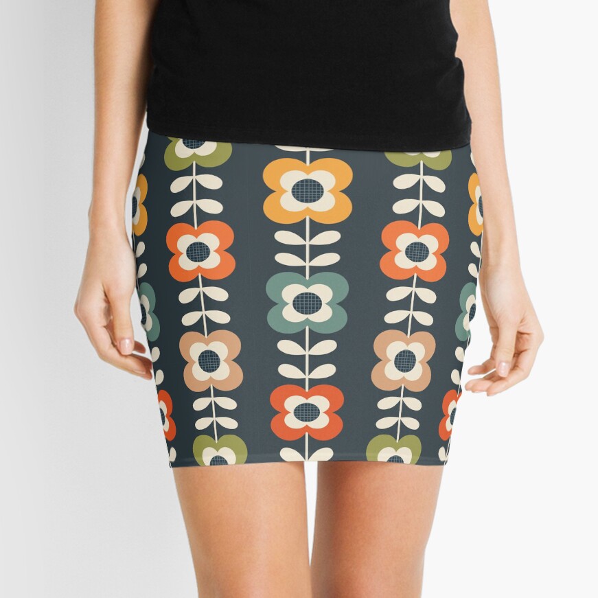 Mod Flowers in Retro Colors on Charcoal Mini Skirt