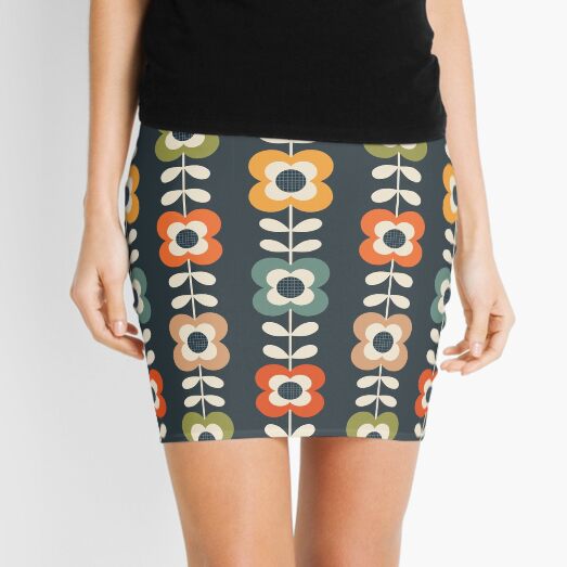Mod Flowers in Retro Colors on Charcoal Mini Skirt