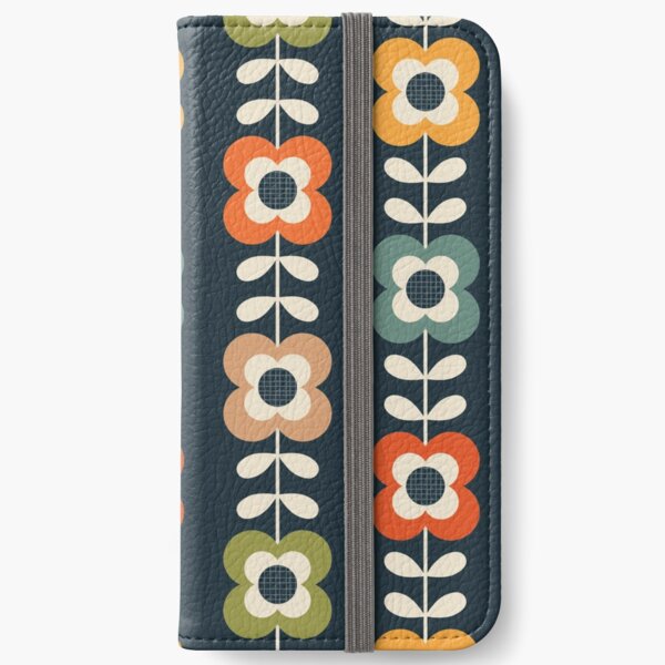 Mod Flowers in Retro Colors on Charcoal iPhone Wallet