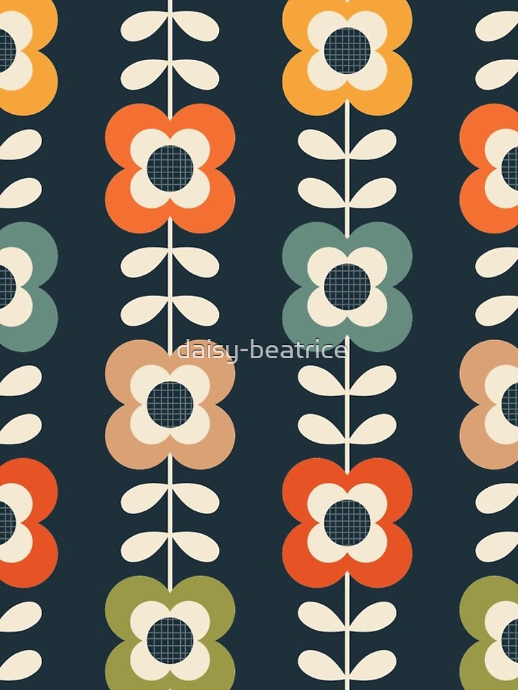 Mod Flowers in Retro Colors on Charcoal by daisy-beatrice