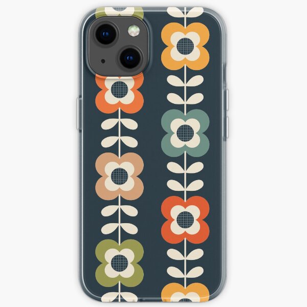 Mod Flowers in Retro Colors on Charcoal iPhone Soft Case