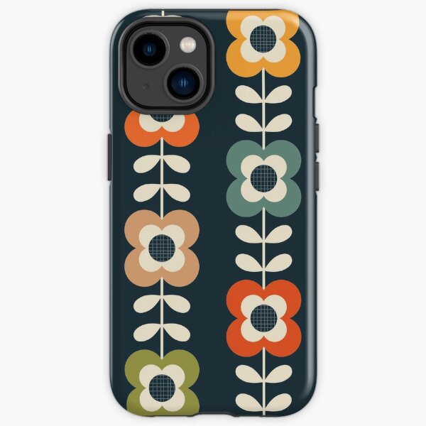Mod-Blumen in Retro-Farben auf Holzkohle iPhone Robuste Hülle