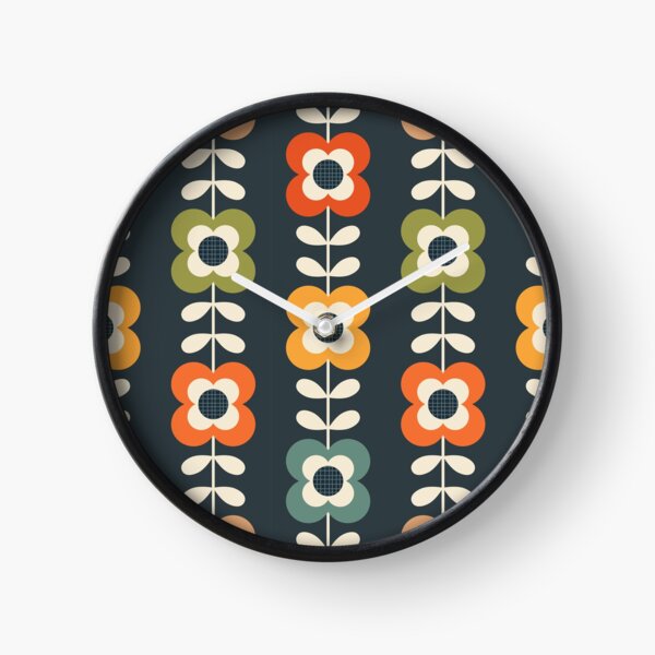 Mod Flowers in Retro Colors on Charcoal Clock