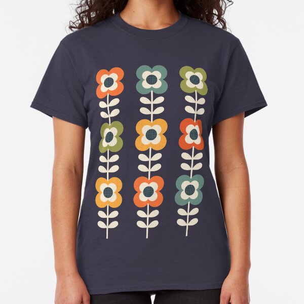 Mod Flowers in Retro Colors on Charcoal Classic T-Shirt