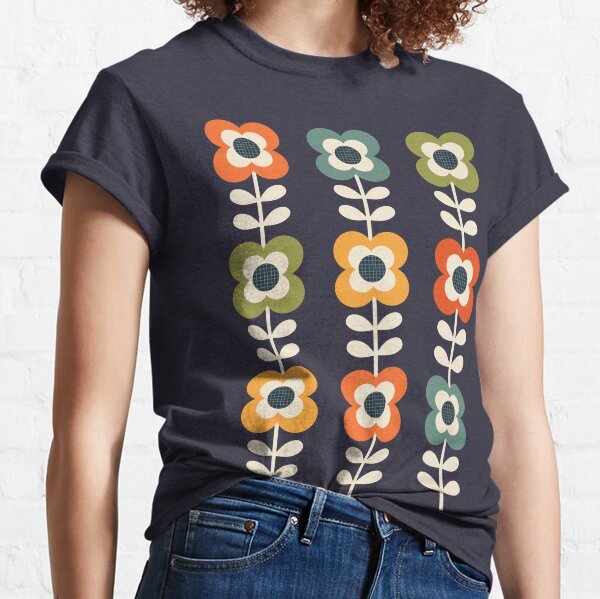 Mod Flowers in Retro Colors on Charcoal Classic T-Shirt