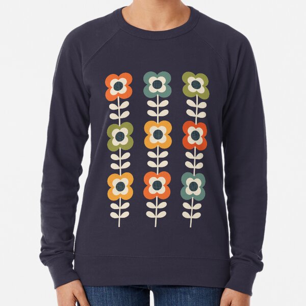 Mod Flowers in Retro Colors on Charcoal Lightweight Sweatshirt