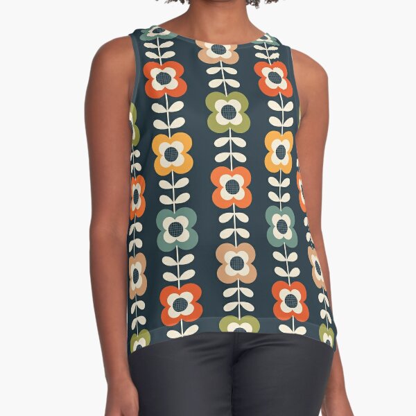 Mod Flowers in Retro Colors on Charcoal Sleeveless Top