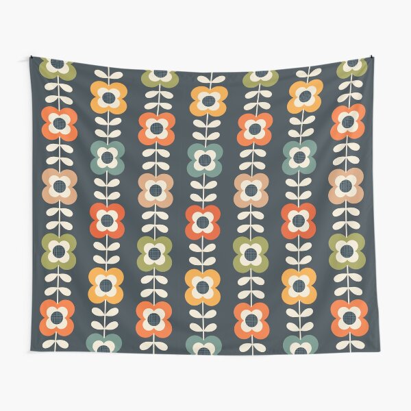 Mod Flowers in Retro Colors on Charcoal Tapestry
