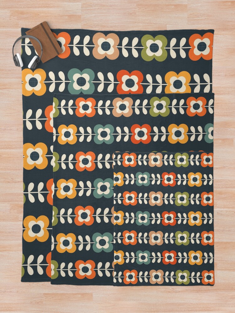 Alternate view of Mod Flowers in Retro Colors on Charcoal Throw Blanket
