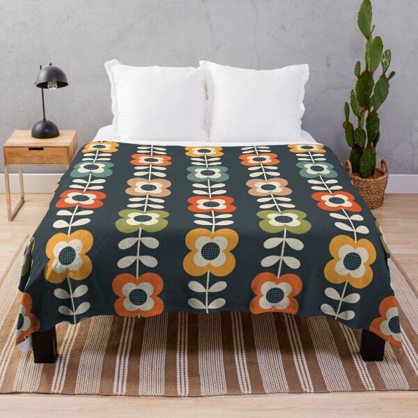Mod Flowers in Retro Colors on Charcoal Throw Blanket