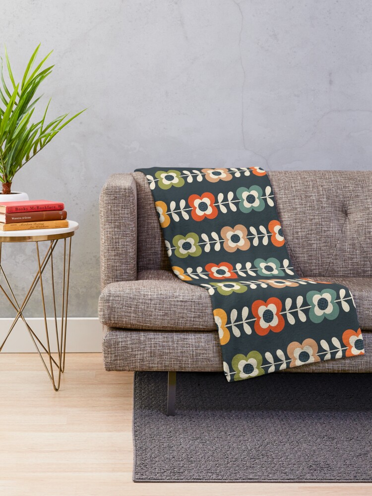 Alternate view of Mod Flowers in Retro Colors on Charcoal Throw Blanket