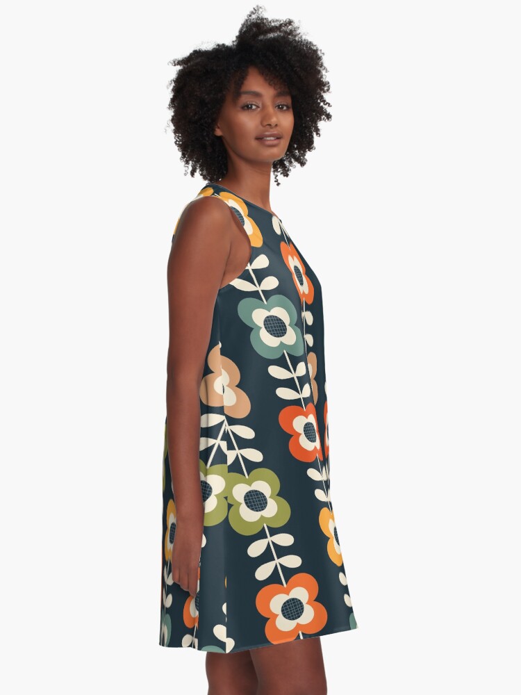 Alternate view of Mod Flowers in Retro Colors on Charcoal A-Line Dress