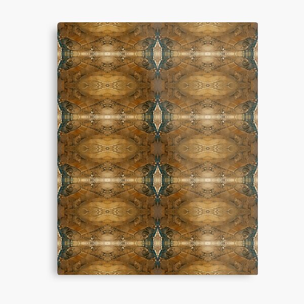 Pattern symmetry textile decoration #art #design #ornate #religion architecture ancient horizontal styles, gold colored Metal Print
