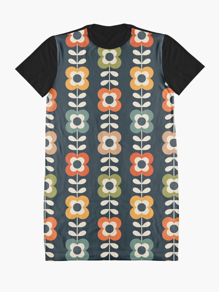 Alternate view of Mod Flowers in Retro Colors on Charcoal Graphic T-Shirt Dress