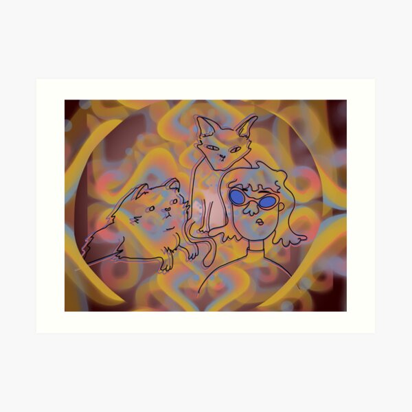 Psychedelic Cat Party Art Print