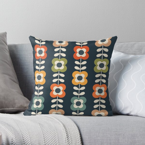 Mod Flowers in Retro Colors on Charcoal Throw Pillow