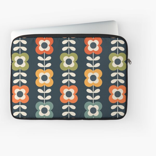 Mod Flowers in Retro Colors on Charcoal Laptop Sleeve