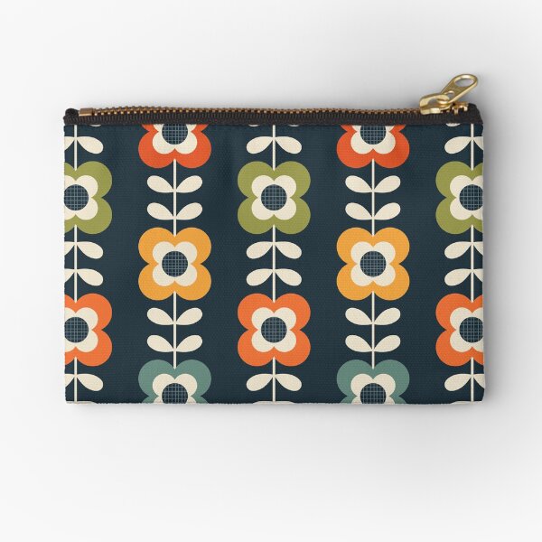 Mod Flowers in Retro Colors on Charcoal Zipper Pouch