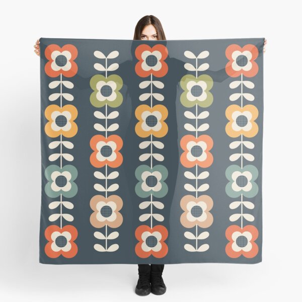 Mod Flowers in Retro Colors on Charcoal Scarf