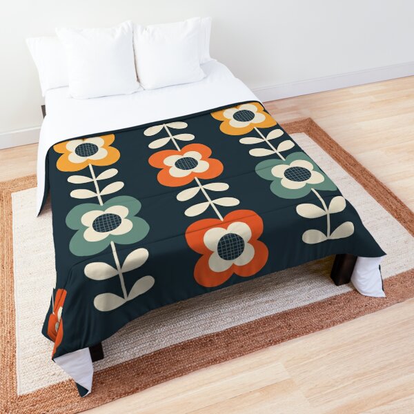 Mod Flowers in Retro Colors on Charcoal Comforter