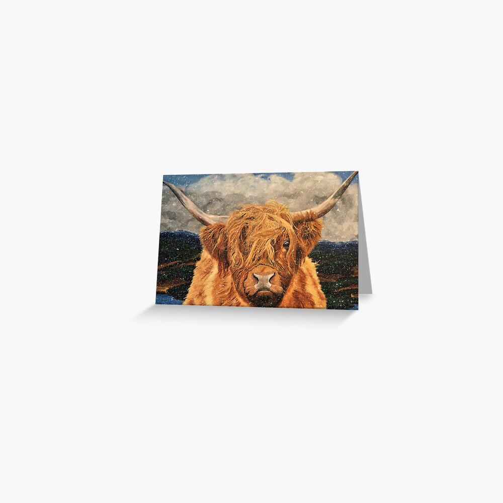 Highland Cow in Early Snow Greeting Card (Blank) Greeting Card