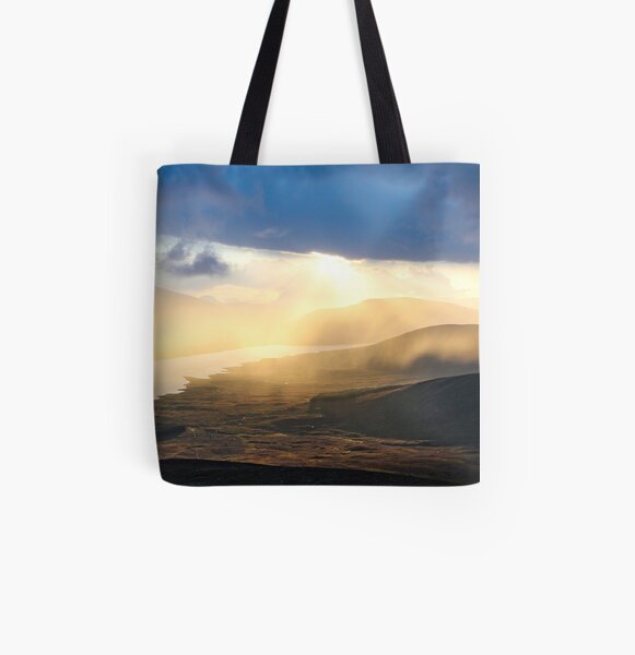 Evening shower over Loch Fannich All Over Print Tote Bag