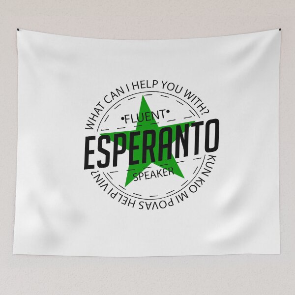 Item preview, Fluent Esperanto speaker, what can I help you with / kun kio mi povas helpi vin? designed and sold by Pegasene.
