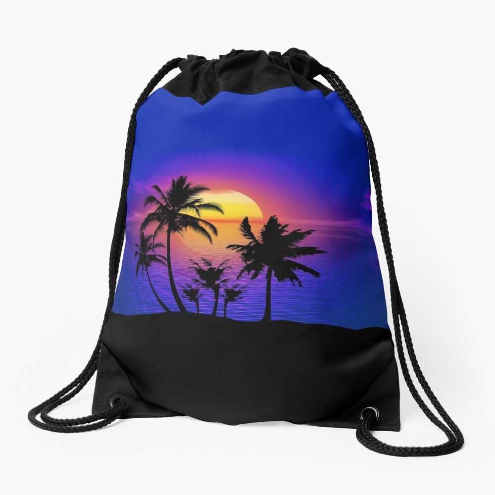 Tropical Sunset Palm Trees Drawstring Bag