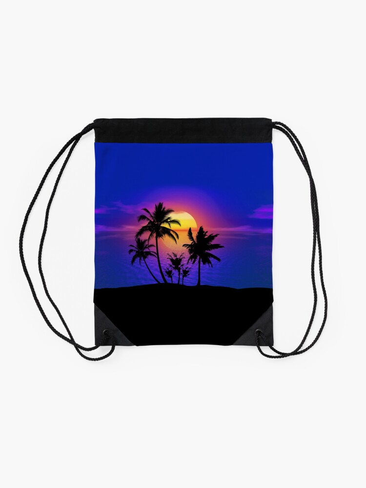 Alternate view of Tropical Sunset Palm Trees Drawstring Bag