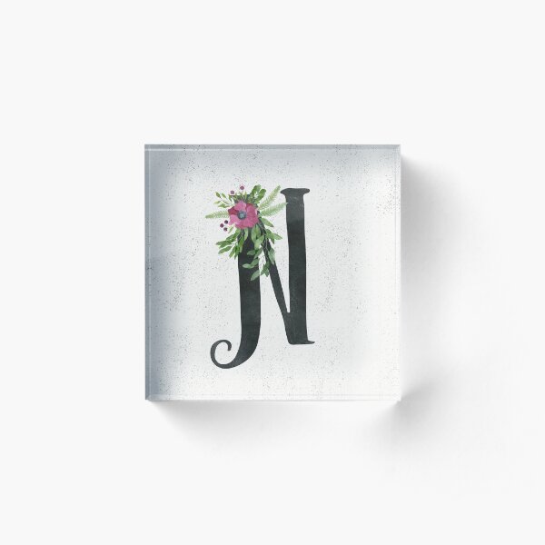 Monogram N with Floral Wreath Acrylic Block