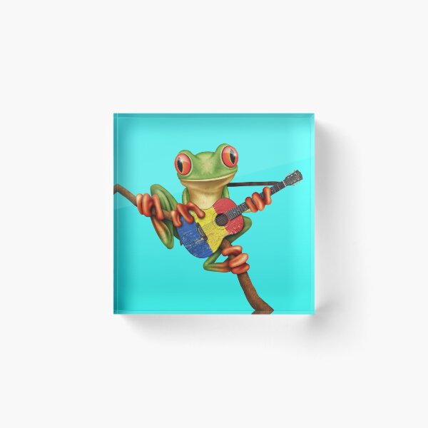 Item preview, Tree Frog Playing Romanian Flag Guitar designed and sold by JeffBartels.