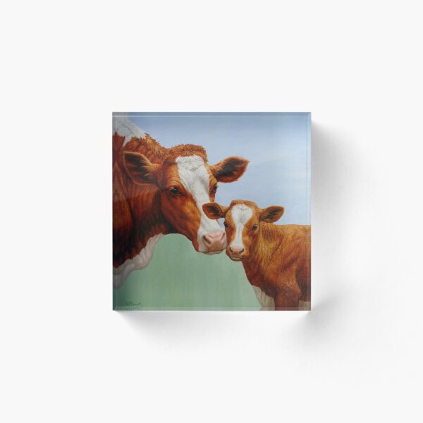 Mother Guernsey Cow and Cute Calf Acrylic Block