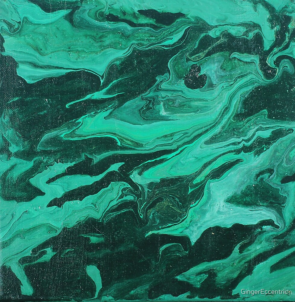 "Malachite Pour Green Jewel Tone Fluid Pour Painting" by