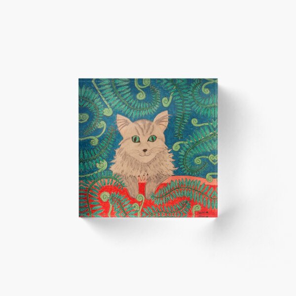Happy Kitty and Fern Acrylic Block