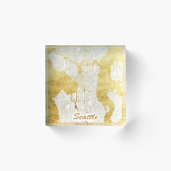 Seattle Map Gold Acrylic Block