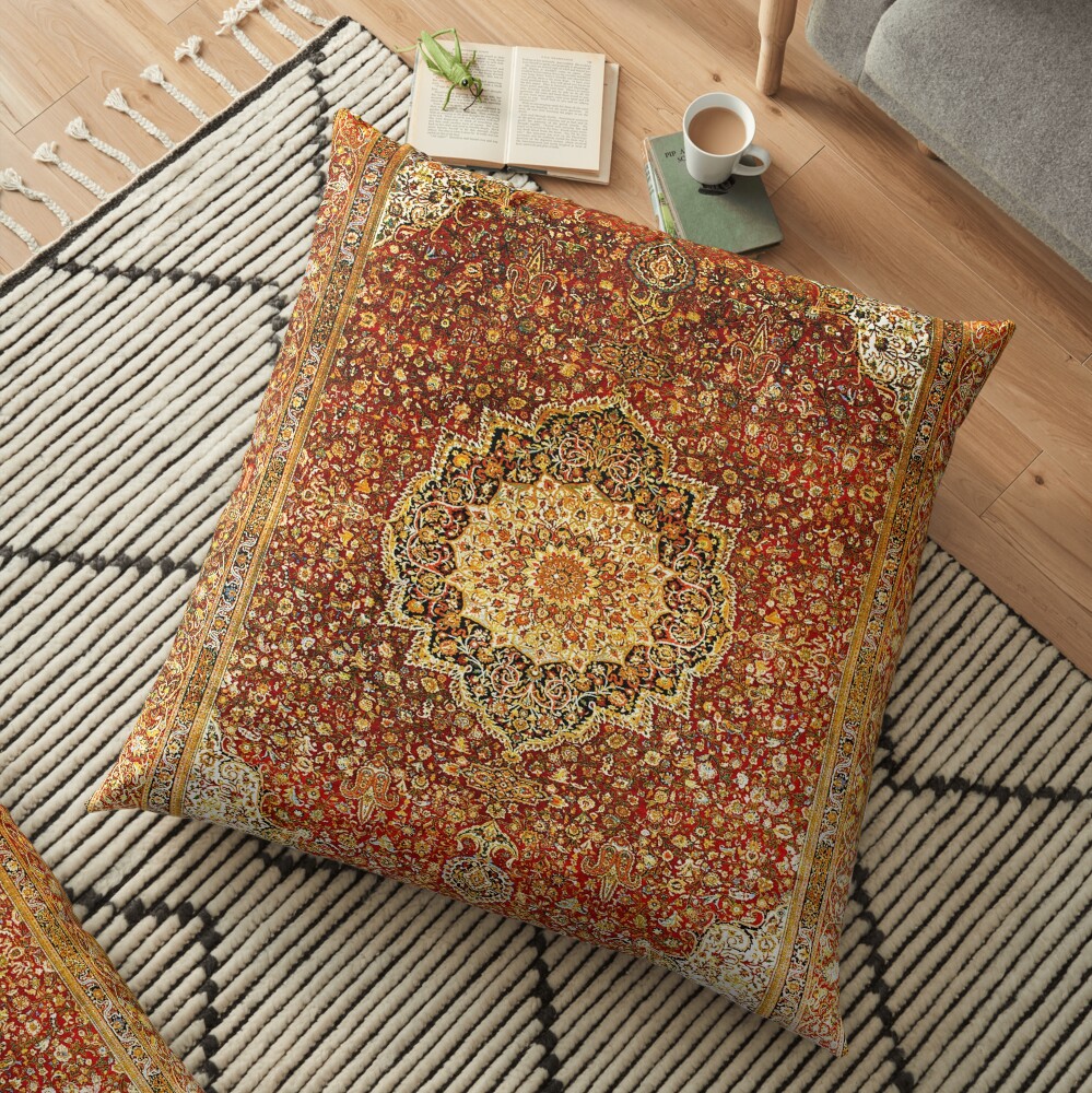 Khorasan Antique Persian Carpet Print Floor Pillow