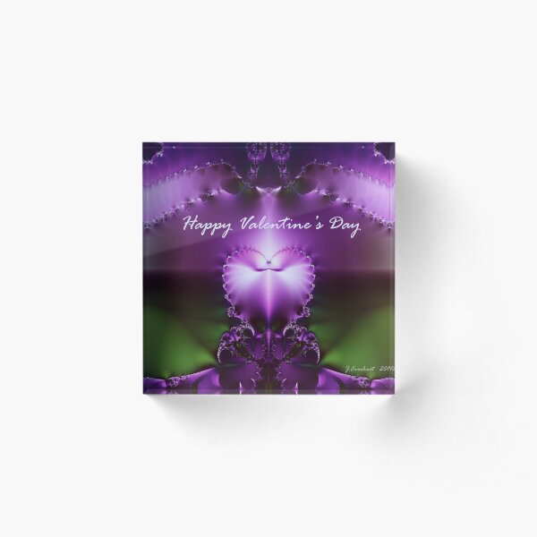 Happy Valentines Day heart fractal Acrylic Block