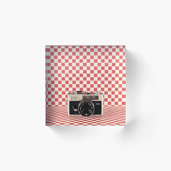 Item preview, Retro - Vintage cámara negra sobre fondo rojo a cuadros designed and sold by Caroline Mint.