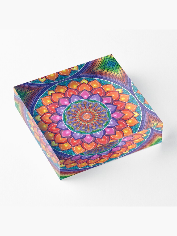 Alternate view of Lotus Rainbow Mandala Acrylic Block