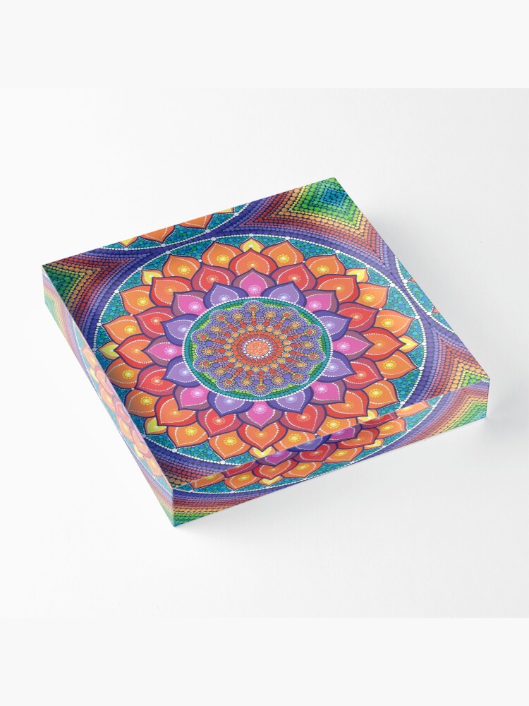 Alternate view of Lotus Rainbow Mandala Acrylic Block