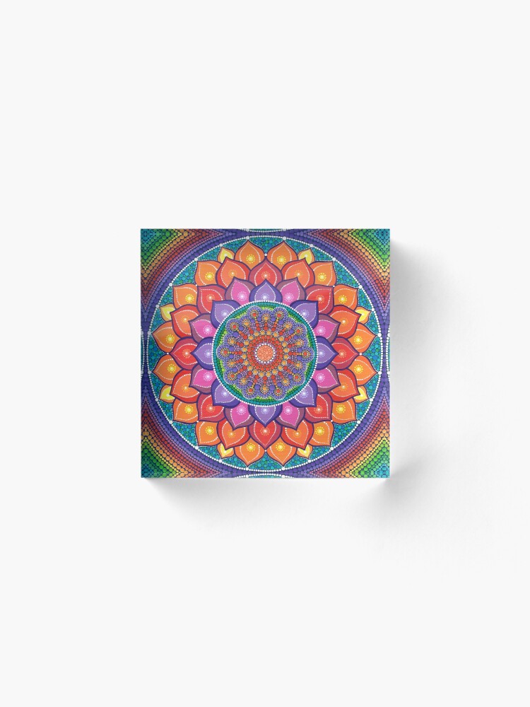 Alternate view of Lotus Rainbow Mandala Acrylic Block
